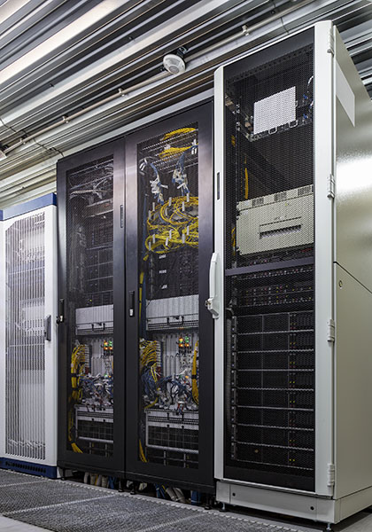 Server rack in big data center inside